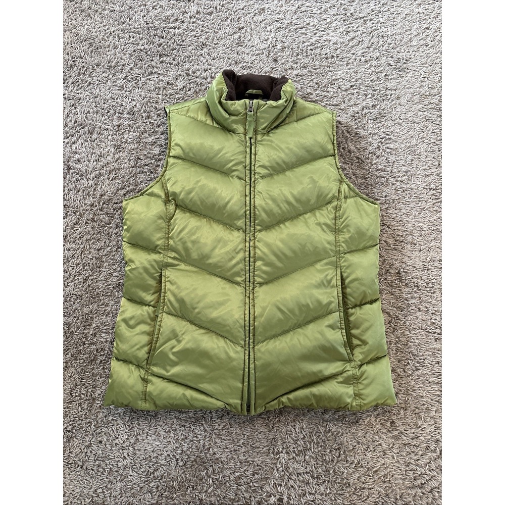 Womens Eddie Bauer Quilted Goose Down Puffer Vest Sz S Green Nylon Shell Small